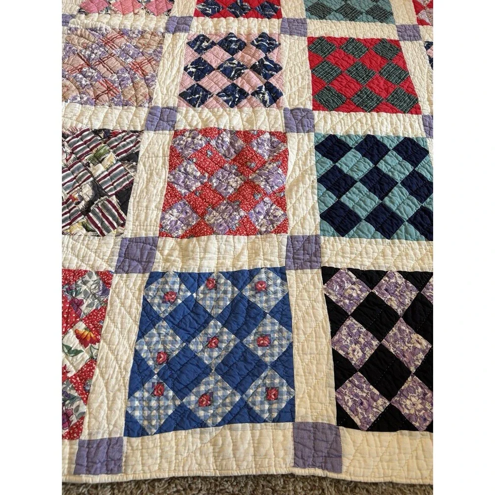 Vintage Thirteen patch scrap quilt 72